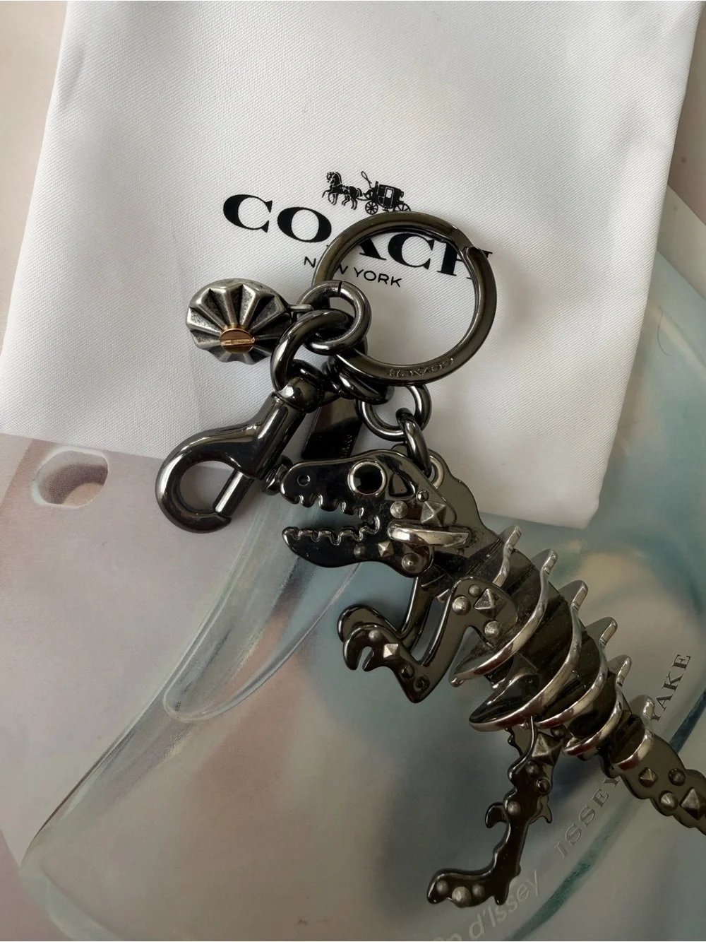 Coach Rexie stainless metal Bag Charm / keychain new with dust bag& gift box !